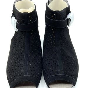 Earth Women's Marietta Seren Suede Perforated Peep-toe Booties - Black US 7.5W